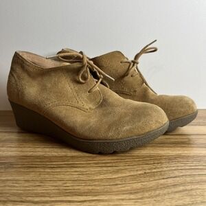 Lands' End Chalet Suede Anke Booties Size 6B Wedge Leather Lace Up Comfort Boots